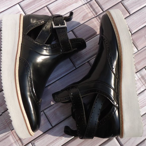 SIZE EU 37. ZARA BASIC wedge cut-out ankle booties buckle wingtip black. - Picture 9 of 16